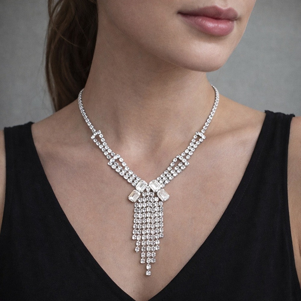 Vintage 1950s Sparkling Rhinestone Statement Necklace